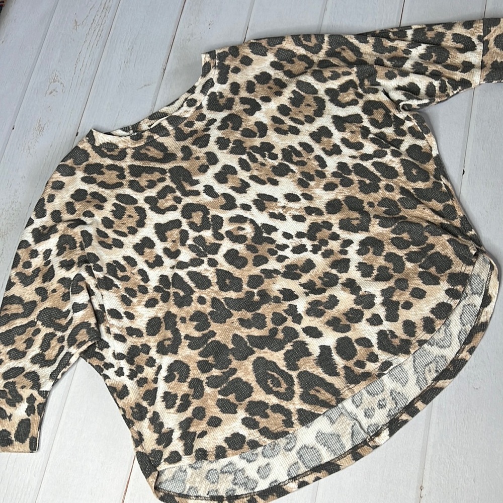Oddy - Leopard Waffle Knit Top - Size S/M